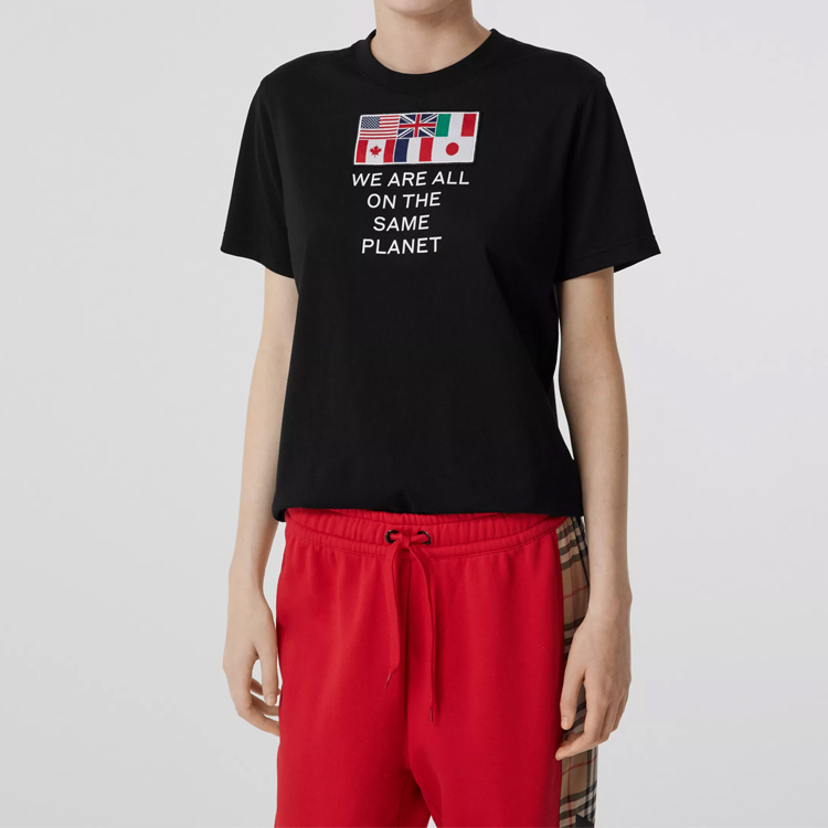 (Women) Burberry Letter & Flag Print Black T-Shirt Crew Neck Short Sleeve 80246261 圖 6