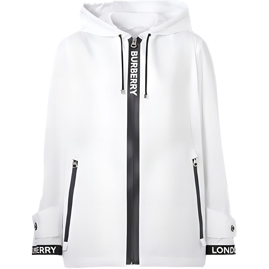 (Women) Burberry Letter Logo Print Hooded Jacket in Optic White 80275321