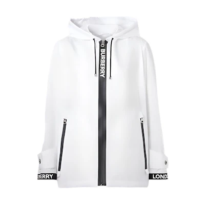 (Women) Burberry Letter Logo Print Hooded Jacket in Optic White 80275321