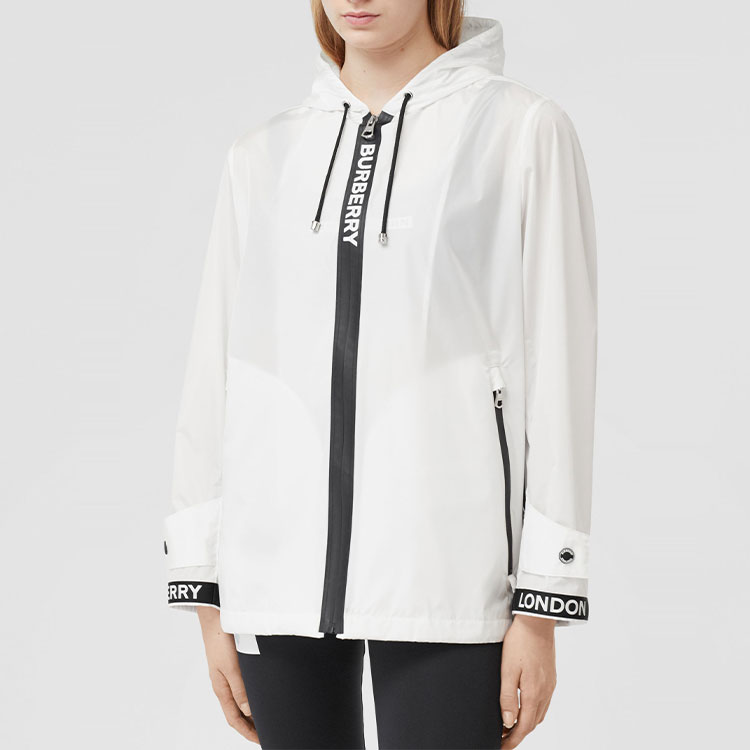(Women) Burberry Letter Logo Print Hooded Jacket in Optic White 80275321 圖 3