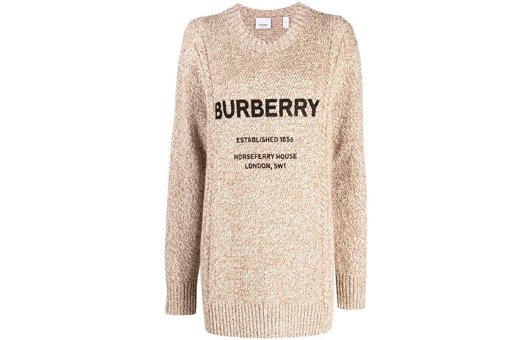 (Women) Burberry Letter Print Cable Knit Pullover Wool Sweater Brown. 80424321 圖 2
