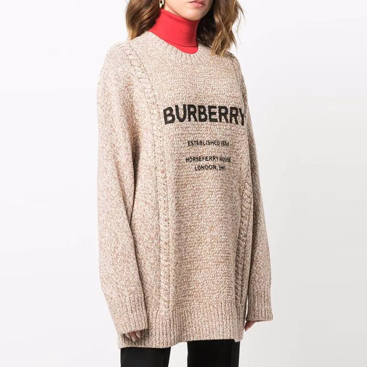 (Women) Burberry Letter Print Cable Knit Pullover Wool Sweater Brown. 80424321 圖 5