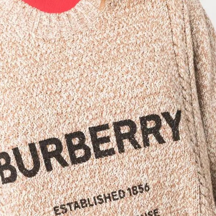 (Women) Burberry Letter Print Cable Knit Pullover Wool Sweater Brown. 80424321 圖 6