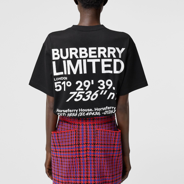 (Women) Burberry Letter Print Cotton Loose Fit T-Shirt in Black 80372911 圖 5