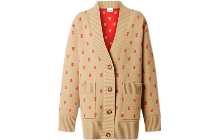 Order (W) Burberry 淺棕色V領TB標誌提花羊絨毛衣 80210321