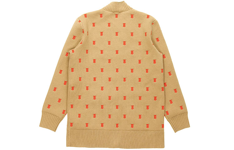 Lookbook (W) Burberry 淺棕色V領TB標誌提花羊絨毛衣 80210321
