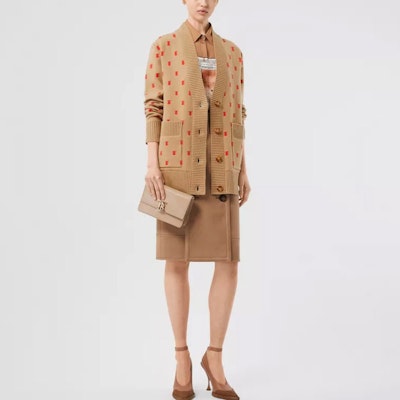 (W) Burberry 淺棕色V領TB標誌提花羊絨毛衣 80210321 Shop (W) Burberry 淺棕色V領TB標誌提花羊絨毛衣 80210321