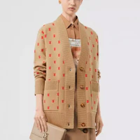Details for (W) Burberry 淺棕色V領TB標誌提花羊絨毛衣 80210321