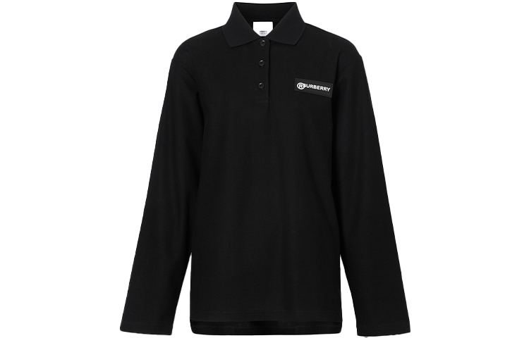 (Women) Burberry Logo Check Pattern Long Sleeve Polo Shirt Black 80245421