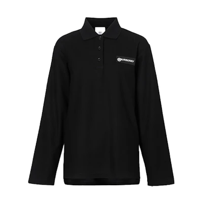 (Women) Burberry Logo Check Pattern Long Sleeve Polo Shirt Black 80245421