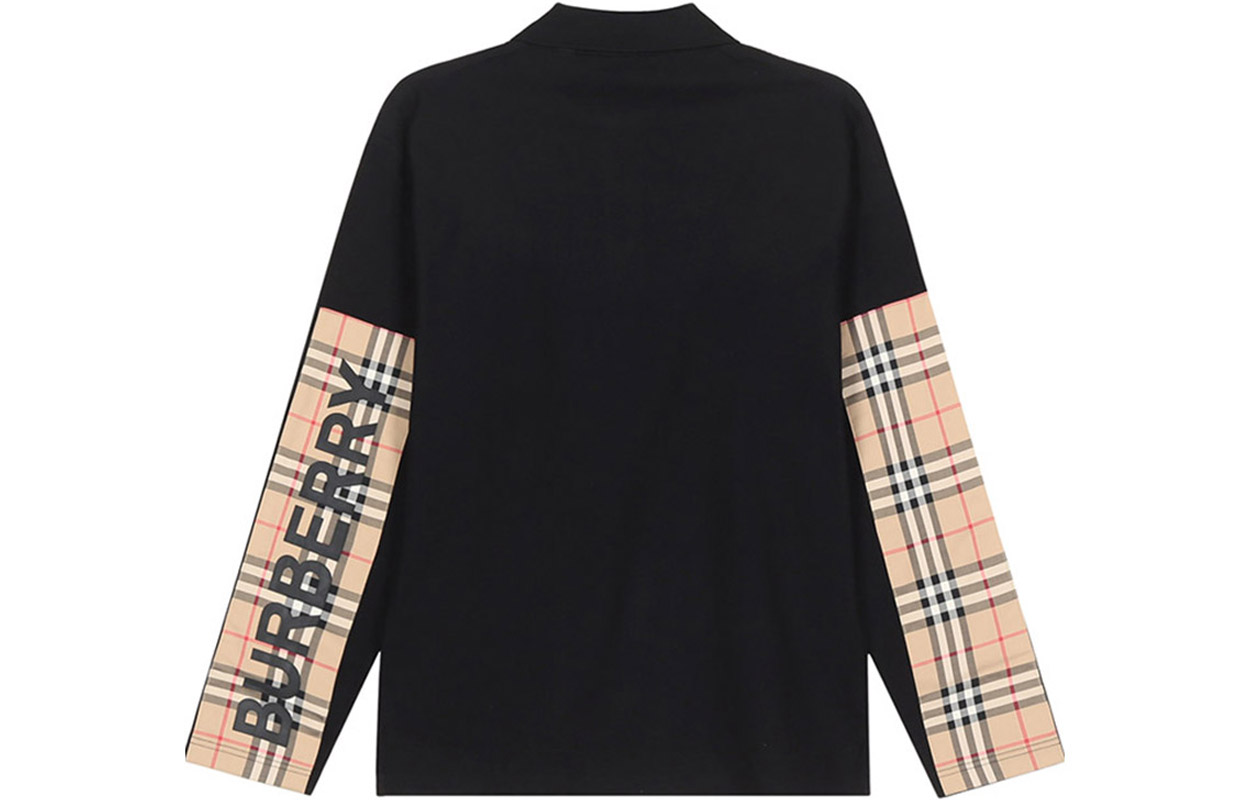 (Women) Burberry Logo Check Pattern Long Sleeve Polo Shirt Black 80245421 圖 3