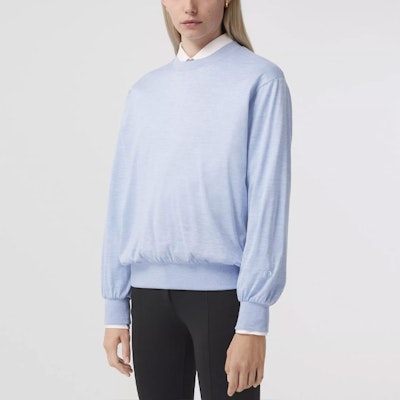 (W) Burberry Logo Baju Lengan Panjang Crew Neck Rajut Biru Muda. 80449591 Details for (W) Burberry Logo Baju Lengan Panjang Crew Neck Rajut Biru Muda. 80449591