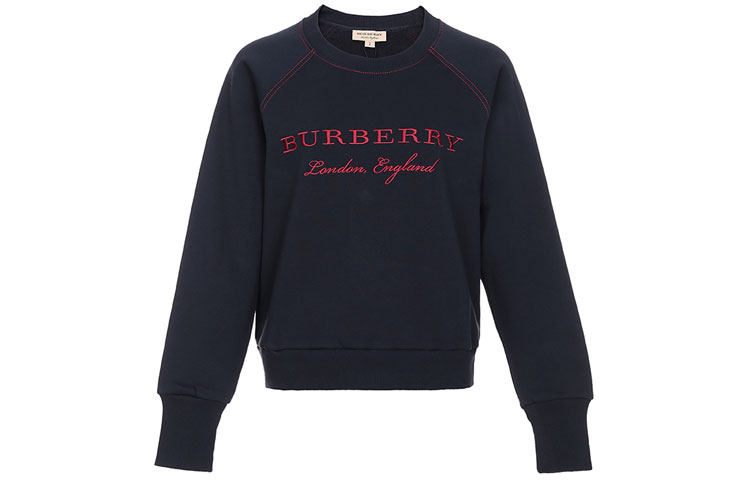 (Women) Burberry Logo Embroidered Colorblock Long Sleeve Sweatshirt Navy 40529791