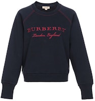 (Women) Burberry Logo Embroidered Colorblock Long Sleeve Sweatshirt Navy 40529791 (Women) Burberry Logo Embroidered Colorblock Long Sleeve Sweatshirt Navy 40529791