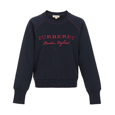 (Women) Burberry Logo Embroidered Colorblock Long Sleeve Sweatshirt Navy 40529791
