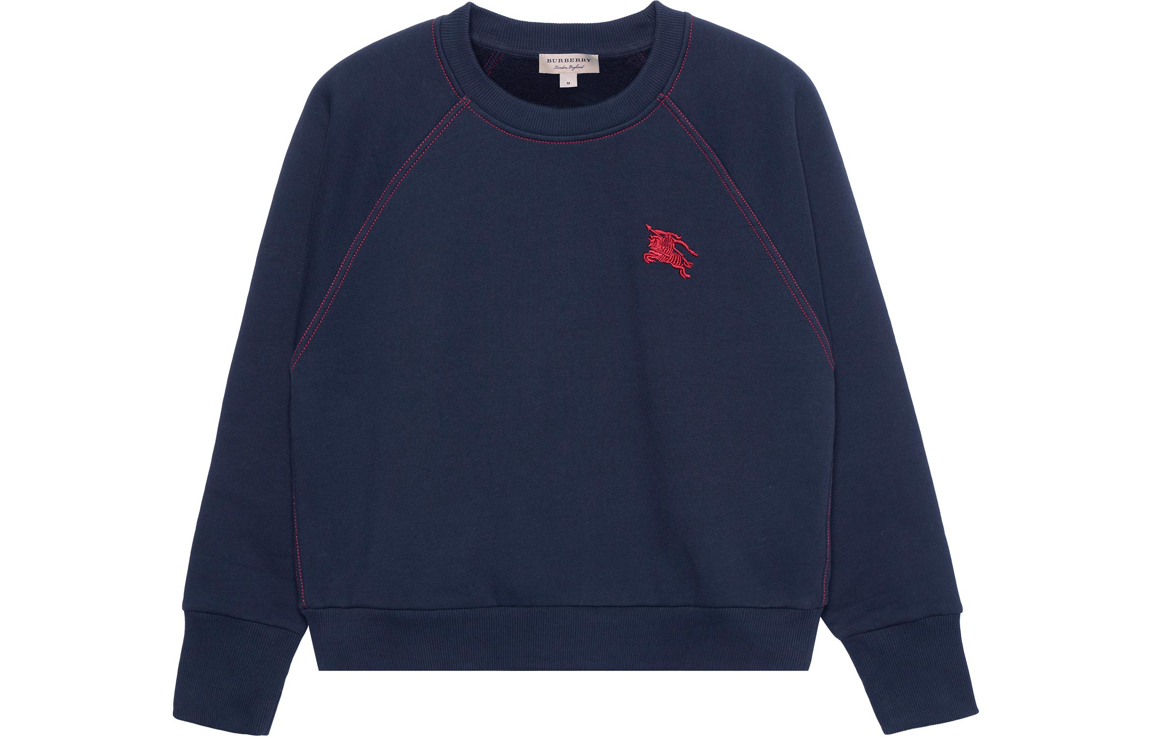 (Women) Burberry Logo Embroidered Crewneck Pullover Sweatshirt Navy Blue. 80356131