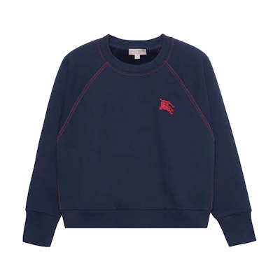 (Women) Burberry Logo Embroidered Crewneck Pullover Sweatshirt Navy Blue. 80356131