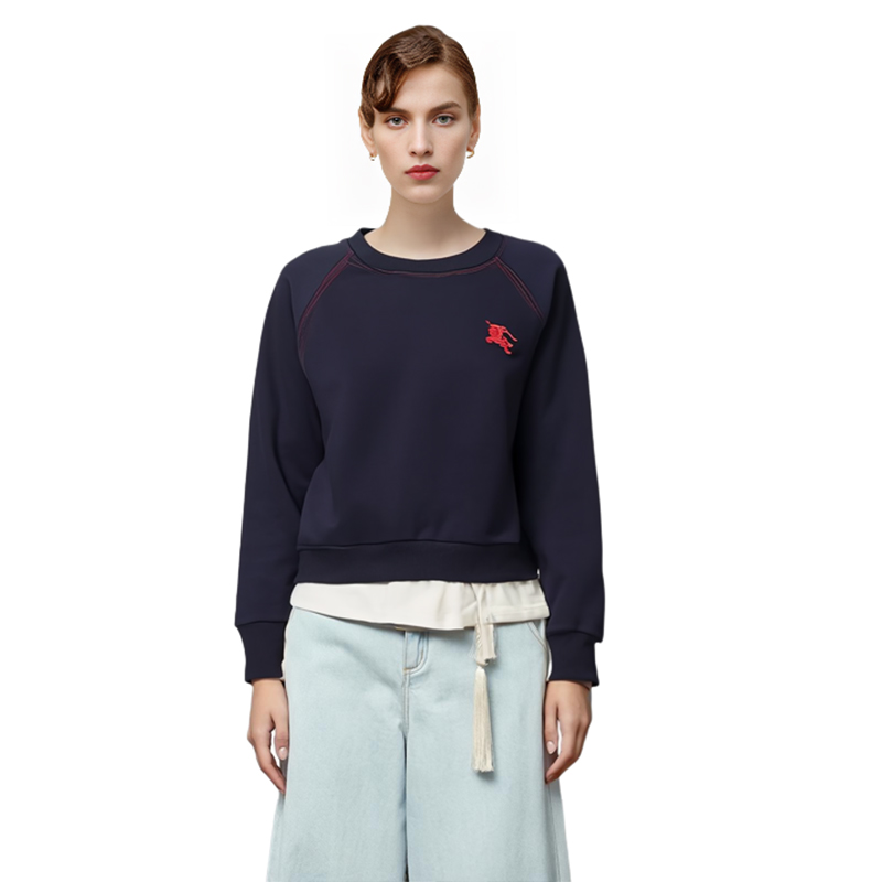 Details for (W) 巴宝莉刺绣标志海军蓝圆领卫衣. 80356131