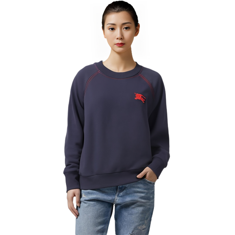 Sizing (W) 巴宝莉刺绣标志海军蓝圆领卫衣. 80356131