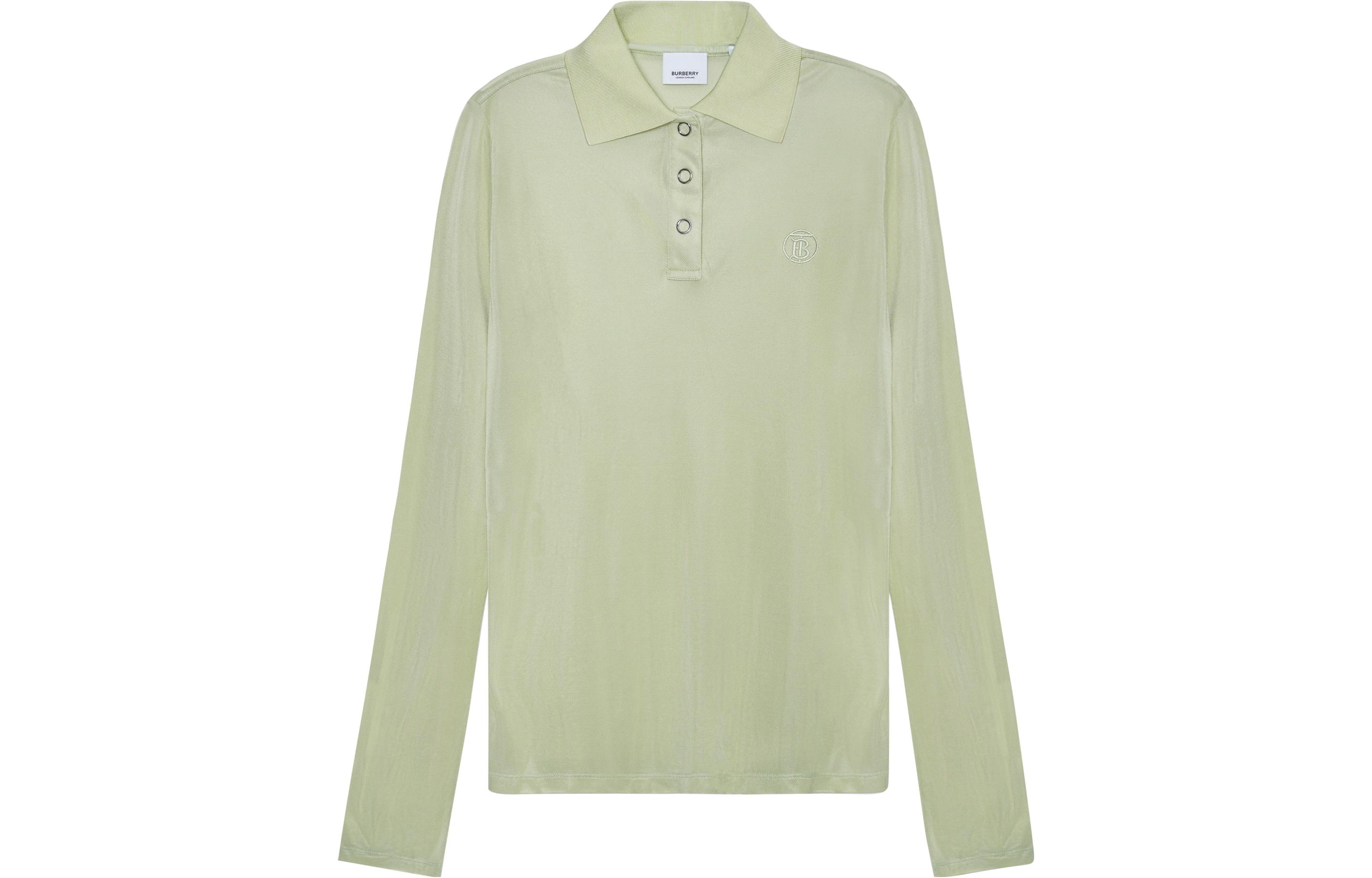 (Women) Burberry Logo Embroidered Long Sleeve Polo Shirt Mist Green. 80410651