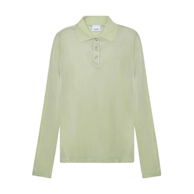 (Women) Burberry Logo Embroidered Long Sleeve Polo Shirt Mist Green. 80410651