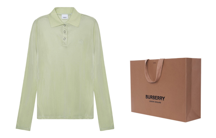 Cheap (W) 博柏利刺绣标志长袖Polo衫薄雾绿色. 80410651