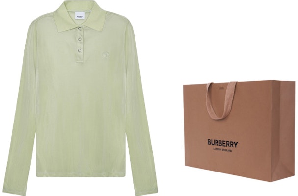 (W) 博柏利刺绣标志长袖Polo衫薄雾绿色. 80410651 Cheap (W) 博柏利刺绣标志长袖Polo衫薄雾绿色. 80410651