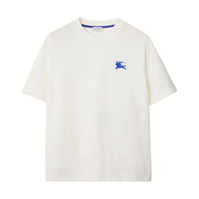 (Women) Burberry Logo Embroidered Ribbed Knit Crewneck Short Sleeve T-Shirt Women Beige. 80849701