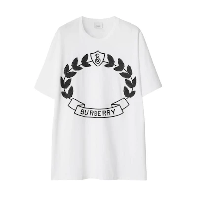 (Women) Burberry Logo Oak Leaf Emblem Print Oversized Tee FW22 Women White T-Shirt. 80669401