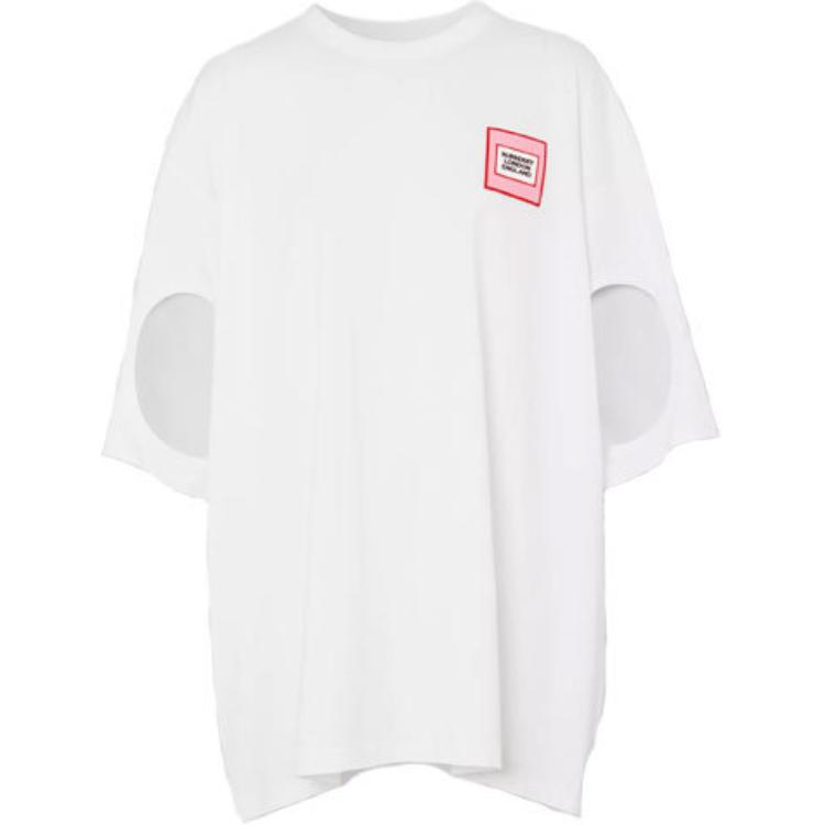 (Women) Burberry Logo Patch Short Sleeve Cutout Shoulder T-Shirt for Women 45640821