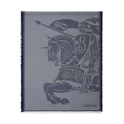 (Women) Burberry Logo Pattern Wool Scarf Blue Grey 80832961