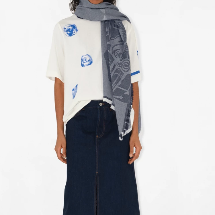 Details for (W) 博柏利标志图案羊毛围巾 蓝灰色 80832961