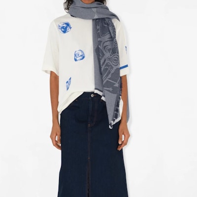 (W) 博柏利标志图案羊毛围巾 蓝灰色 80832961 Details for (W) 博柏利标志图案羊毛围巾 蓝灰色 80832961