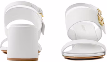 Shop Burberry博柏利 小牛皮 徽標粗跟搭扣 時尚涼拖 6.5cm 女款 白色