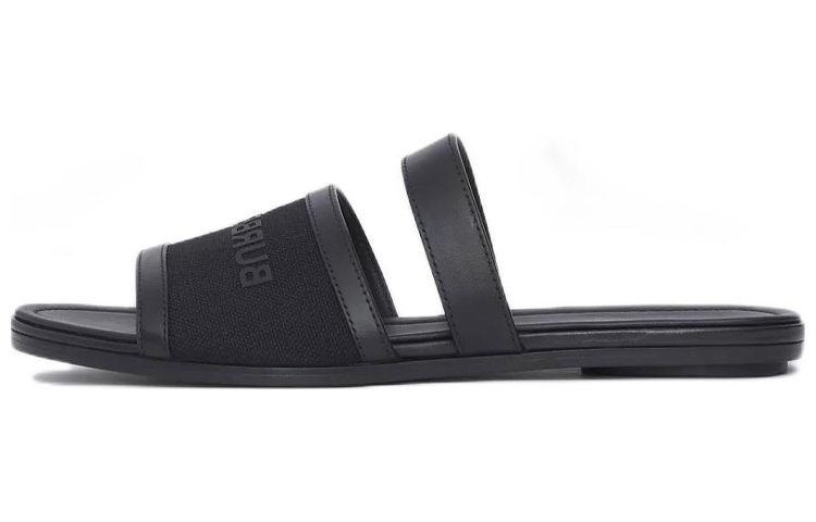 (W) Burberry Logo Print Canvas and Leather Sandal 'Black'