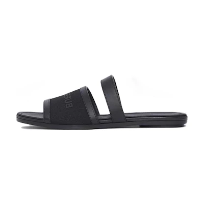 (W) Burberry Logo Print Canvas and Leather Sandal 'Black'