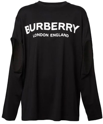 (W) 博柏利标志印花镂空宽松落肩长袖T恤黑色 80256631 Order (W) 博柏利标志印花镂空宽松落肩长袖T恤黑色 80256631