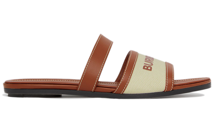 (W) Burberry Logo Print Leather and Canvas Slide 'Tan' 圖 2