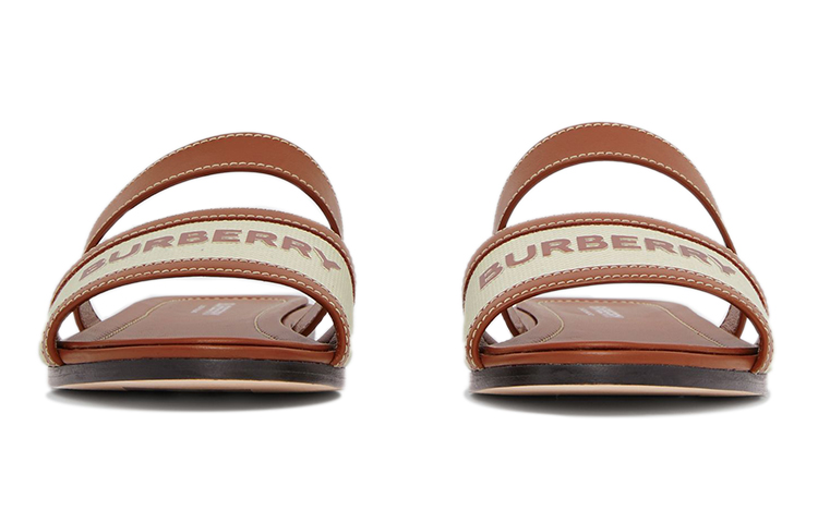 (W) Burberry Logo Print Leather and Canvas Slide 'Tan' 圖 3