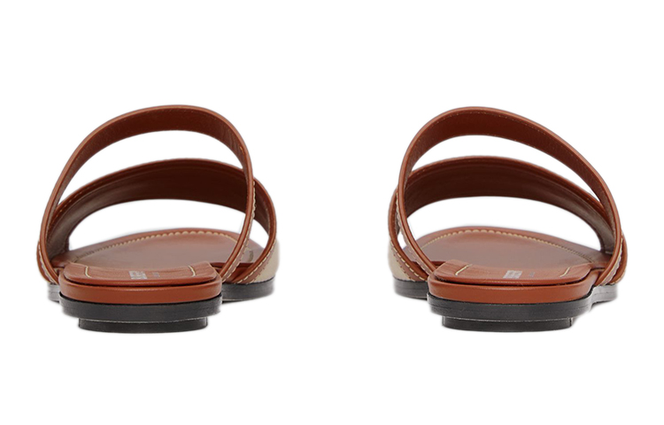 (W) Burberry Logo Print Leather and Canvas Slide 'Tan' 圖 5