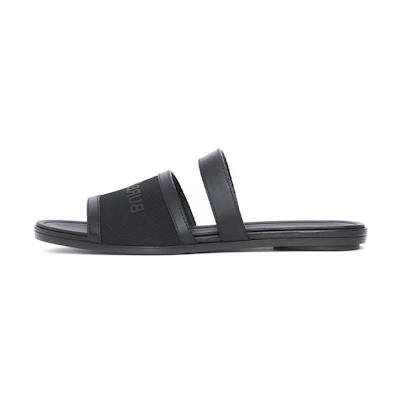 (W) Burberry Logo Print Leather Canvas Slipper 'Black'