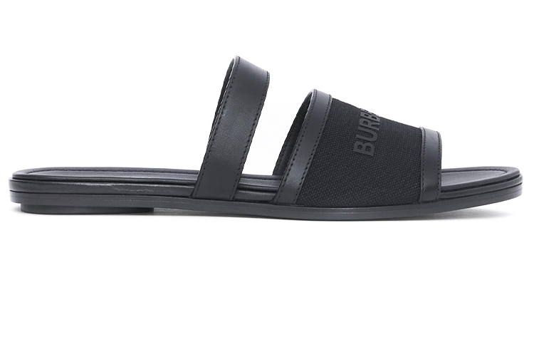(W) Burberry Logo Print Leather Canvas Slipper 'Black' 圖 2