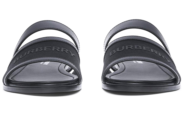 (W) Burberry Logo Print Leather Canvas Slipper 'Black' 圖 3