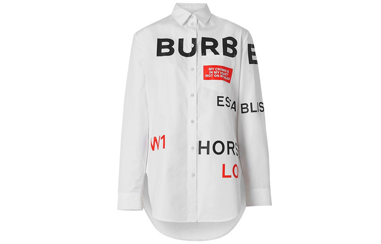 (Women) Burberry Logo Print Long Sleeve Casual Shirt - White. 80156371