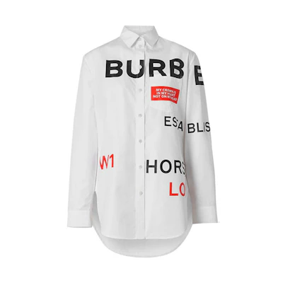 (Women) Burberry Logo Print Long Sleeve Casual Shirt - White. 80156371