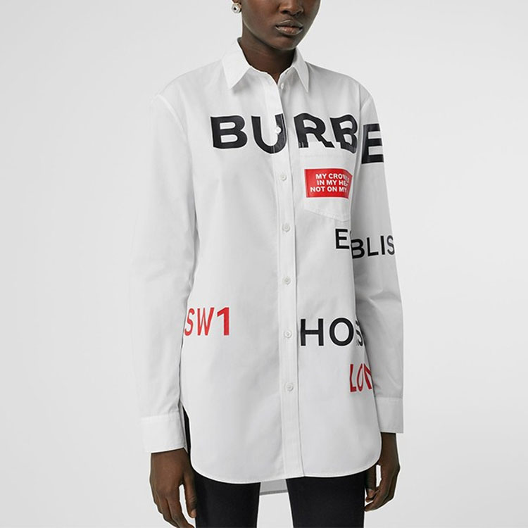 (Women) Burberry Logo Print Long Sleeve Casual Shirt - White. 80156371 圖 4