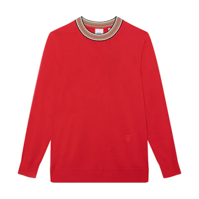 (Women) Burberry Logo Print Striped Cashmere Sweater in Bright Red. 80488321