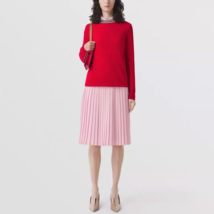 (Women) Burberry Logo Print Striped Cashmere Sweater in Bright Red. 80488321 圖 3