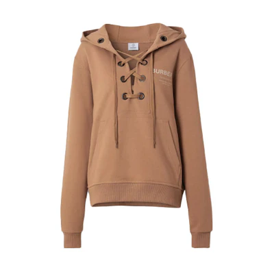 (Women) Burberry Logo Print Tie Hoodie Camel Color. 80386901