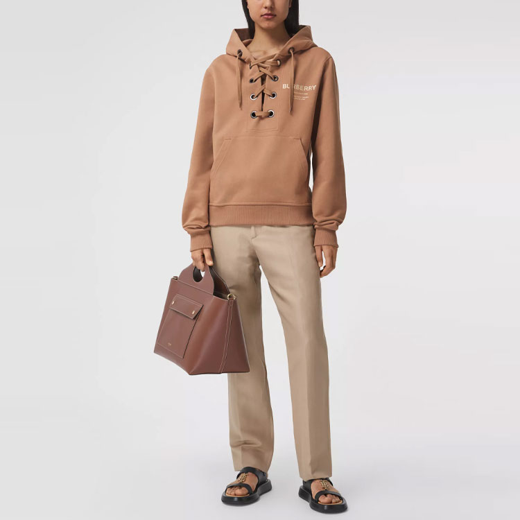 (Women) Burberry Logo Print Tie Hoodie Camel Color. 80386901 圖 4